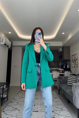 Yeşil Tek Düğmeli Blazer