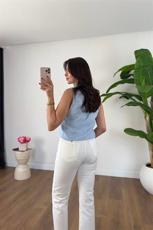Bloom Bebe Mavi Düğme Detaylı Keten Yelek