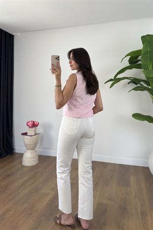 Bloom Pembe Düğme Detaylı Keten Yelek