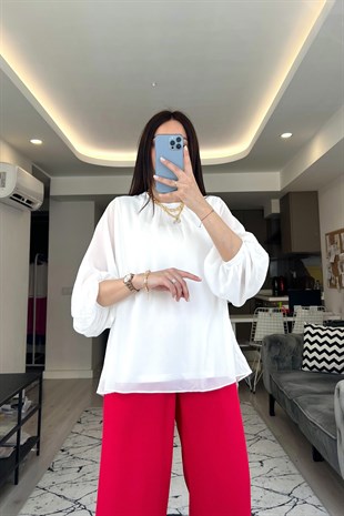Beyaz Astarlı Şifon Bluz