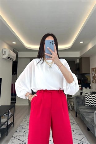 Beyaz Astarlı Şifon Bluz