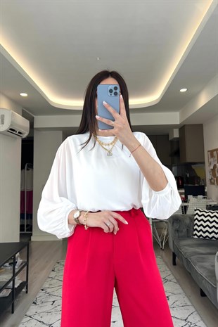 Beyaz Astarlı Şifon Bluz