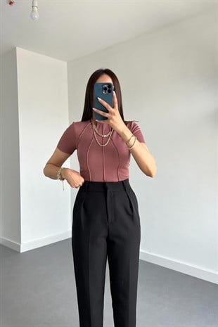 Gül Kurusu Önü Dikişli Bluz