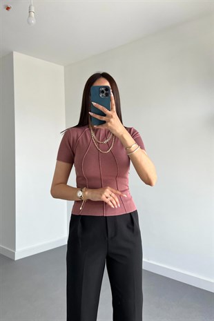 Gül Kurusu Önü Dikişli Bluz