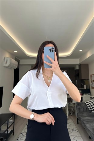 H&M Beyaz Pileli Bluz