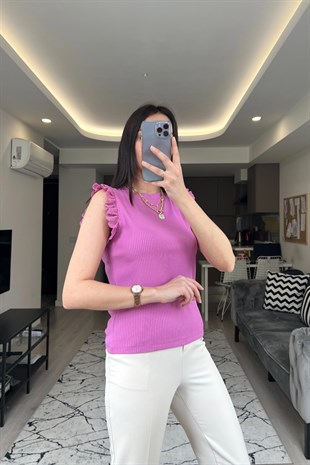 Lila Fırfır Detaylı Bluz