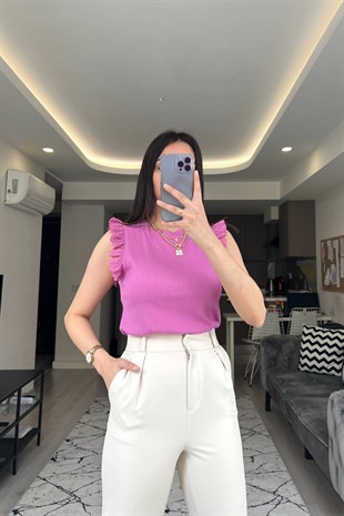 Lila Fırfır Detaylı Bluz