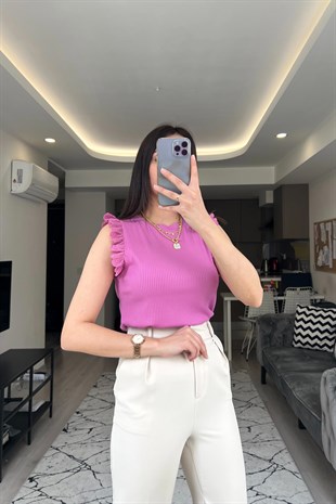 Lila Fırfır Detaylı Bluz
