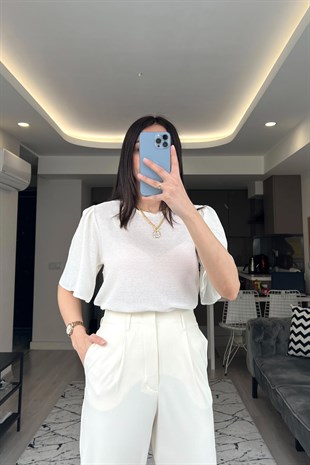 Mng Pili Tasarımlı Beyaz Bluz