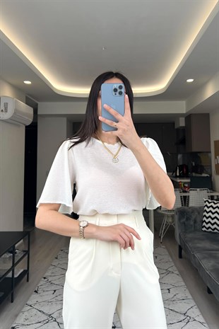 Mng Pili Tasarımlı Beyaz Bluz