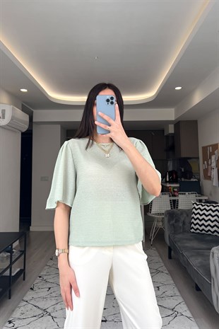 Mng Pili Tasarımlı Yeşil Bluz