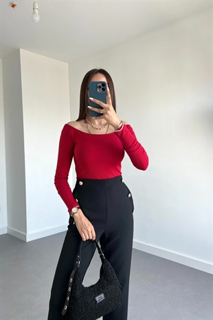 Nakd Kırmızı Kayık Yaka Bluz
