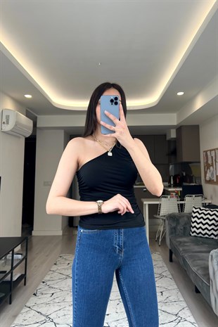 Nakd Siyah Tek Omuz Bluz