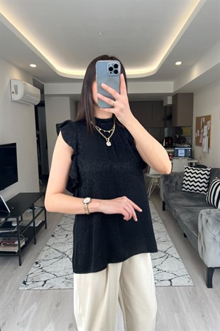 Siyah Dokulu İpeksi Bluz