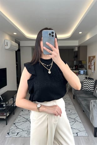 Siyah Dokulu İpeksi Bluz