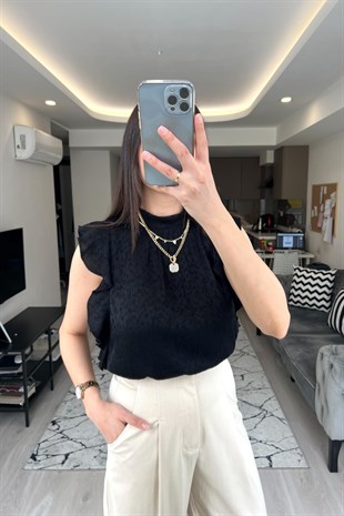 Siyah Dokulu İpeksi Bluz