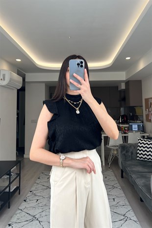 Siyah Dokulu İpeksi Bluz