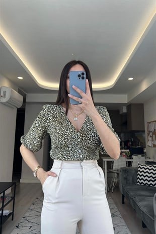 Str Yeşil Desenli Bluz