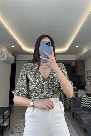 Str Yeşil Desenli Bluz