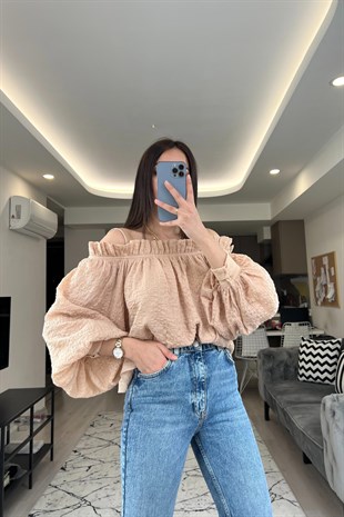 Sütlü Kahve Omzu Açık Bluz