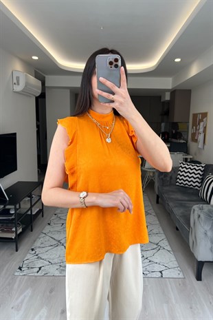 Turuncu Dokulu İpeksi Bluz