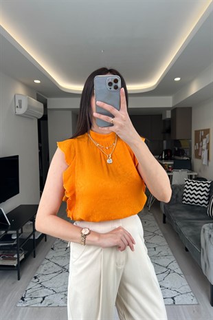 Turuncu Dokulu İpeksi Bluz
