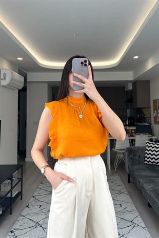 Turuncu Dokulu İpeksi Bluz