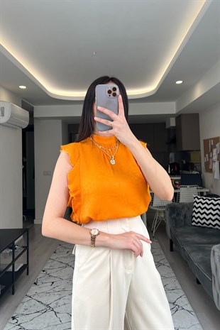 Turuncu Dokulu İpeksi Bluz