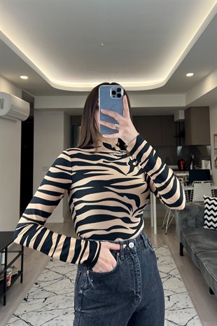 Zebra Desenli Siyah Kahve Bluz