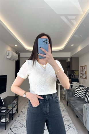 ZR Beyaz Dokulu Bluz