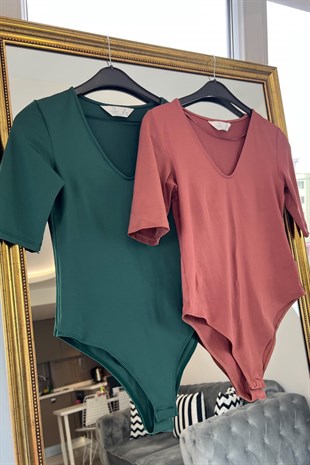 Zümrüt Yeşili Yarım Kol Bodysuit
