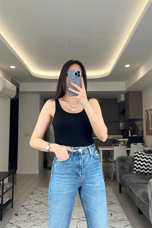 Siyah Fitilli Bodysuit