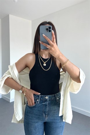 Zr Siyah Fitilli Bodysuit