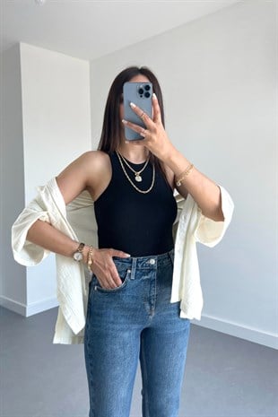 Zr Siyah Fitilli Bodysuit