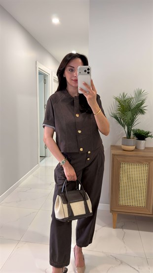 Boilda Kahve Gold Düğme Detaylı Ceket Pantolon Takım