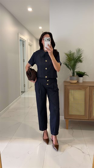 Boilda Lacivert Gold Düğme Detaylı Ceket Pantolon Takım
