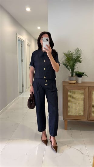 Boilda Lacivert Gold Düğme Detaylı Ceket Pantolon Takım