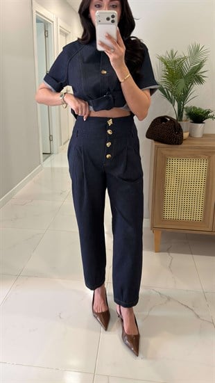 Boilda Lacivert Gold Düğme Detaylı Ceket Pantolon Takım