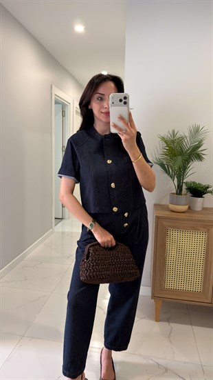 Boilda Lacivert Gold Düğme Detaylı Ceket Pantolon Takım