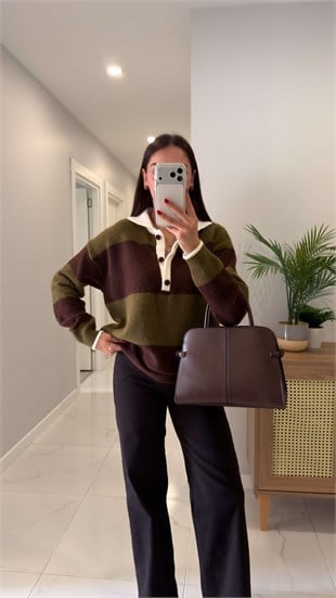 Bolpe Haki Kahve Polo Yaka Triko
