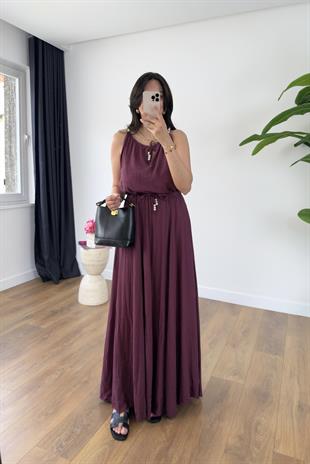 Bonita Bordo Boncuk Askılı Etek Astarlı Bluz Takım