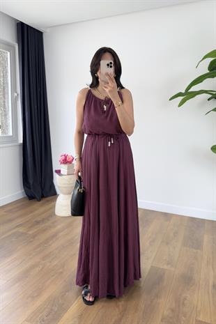 Bonita Bordo Boncuk Askılı Etek Astarlı Bluz Takım