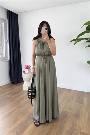 Bonita Haki Boncuk Askılı Etek Astarlı Bluz Takım