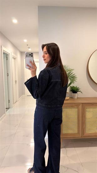 Bowed Dark Blue Cep Detaylı Ceket
