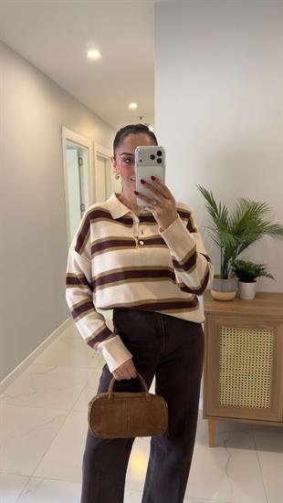 Buhy Vanilya Cherry Polo Yaka Çizgili Triko