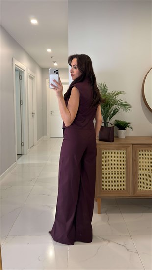 Bukle Bordo Gold Düğme Detaylı Yelek Pantolon Takım