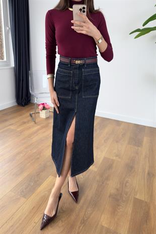 Bulika Dark Blue Torba Cep Yırtmaçlı Etek
