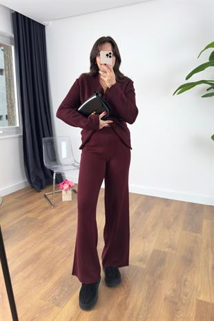 Bulsi Bordo Beli Lastikli Triko Pantolon