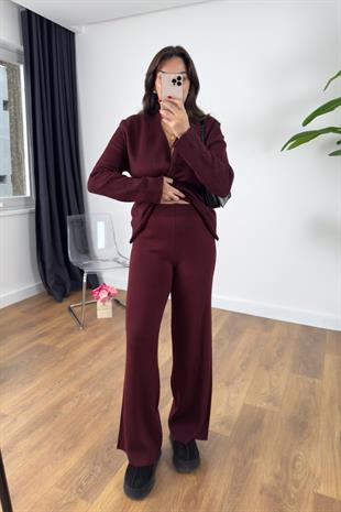 Bulsi Bordo Beli Lastikli Triko Pantolon