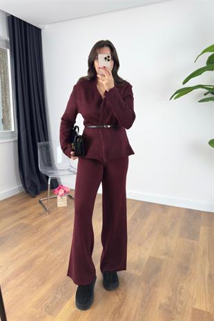 Bulsi Bordo Beli Lastikli Triko Pantolon